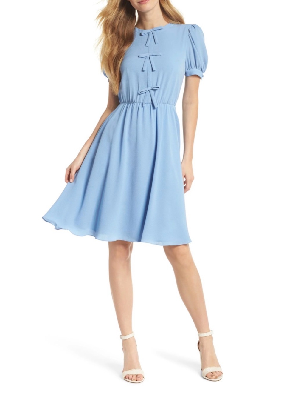Gal Meets Glam Powder Blue Puff Sleeve Tie-Front Mini Dress Size 10 EUC